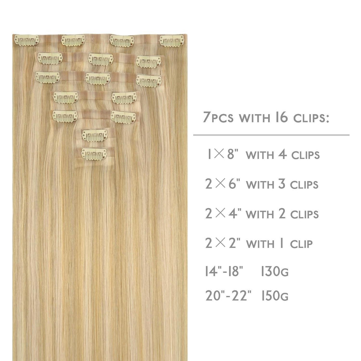 Echthaar Clip-In Extensions Hellblond Highlights 35cm