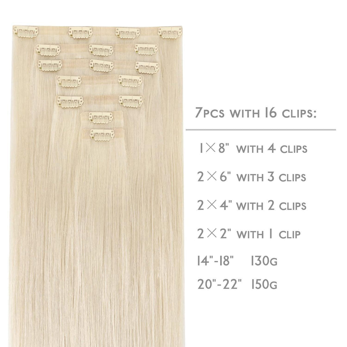 Echthaar Clip-In Extensions Platinblond 35cm 130g