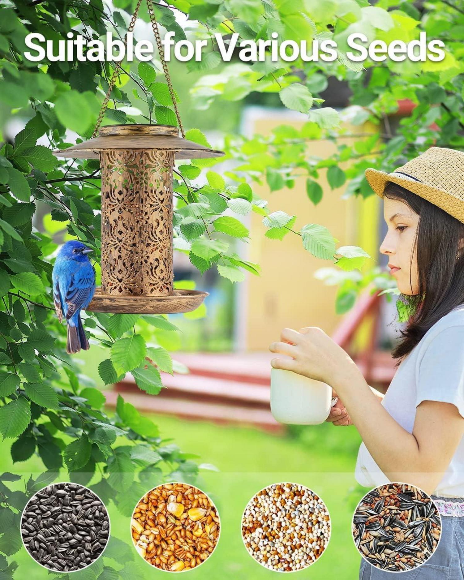 Solar Vogelfutterhaus Metall für Vögel Futterstation Balkon Garten Hängend