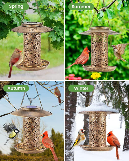 HouseSapp Solar-Vogelhäuschen Metall Vögel Futterstation Gartenvogelhaus