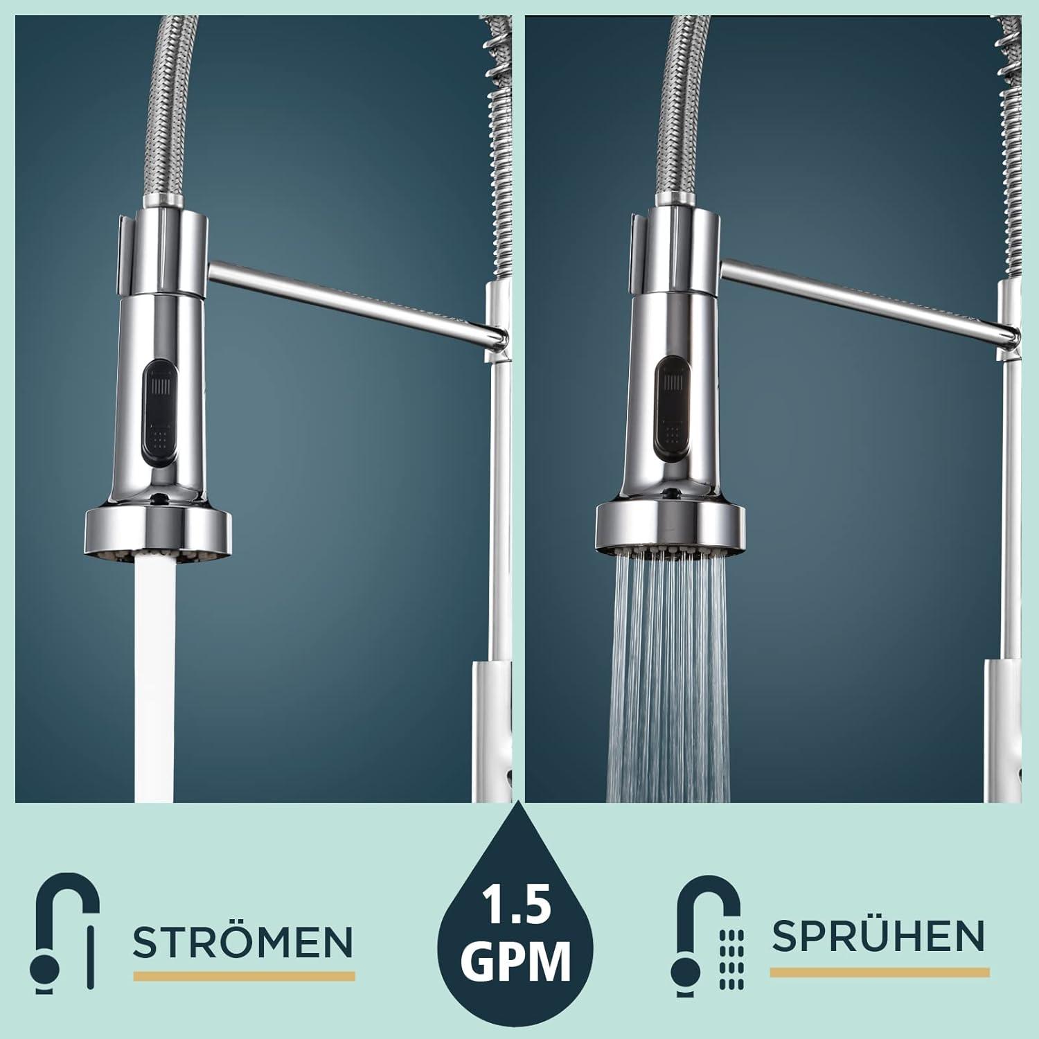FORIOUS Wasserhahn Küche mit Brause, Hoher Bogen, 360° Schwenkbar