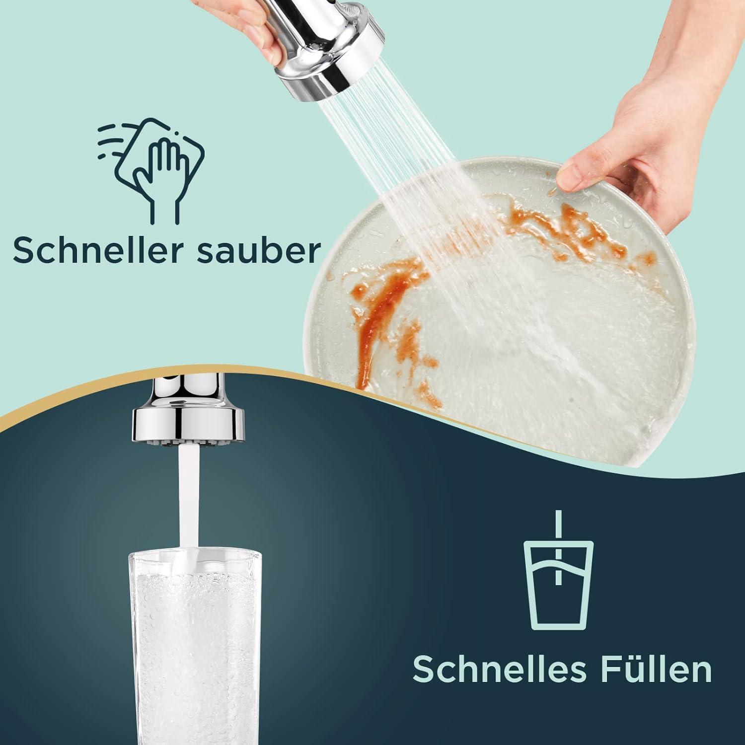 FORIOUS Wasserhahn Küche mit Herunterziehen Brause - Hoher Bogen, 360° Schwenkbar, Polierter