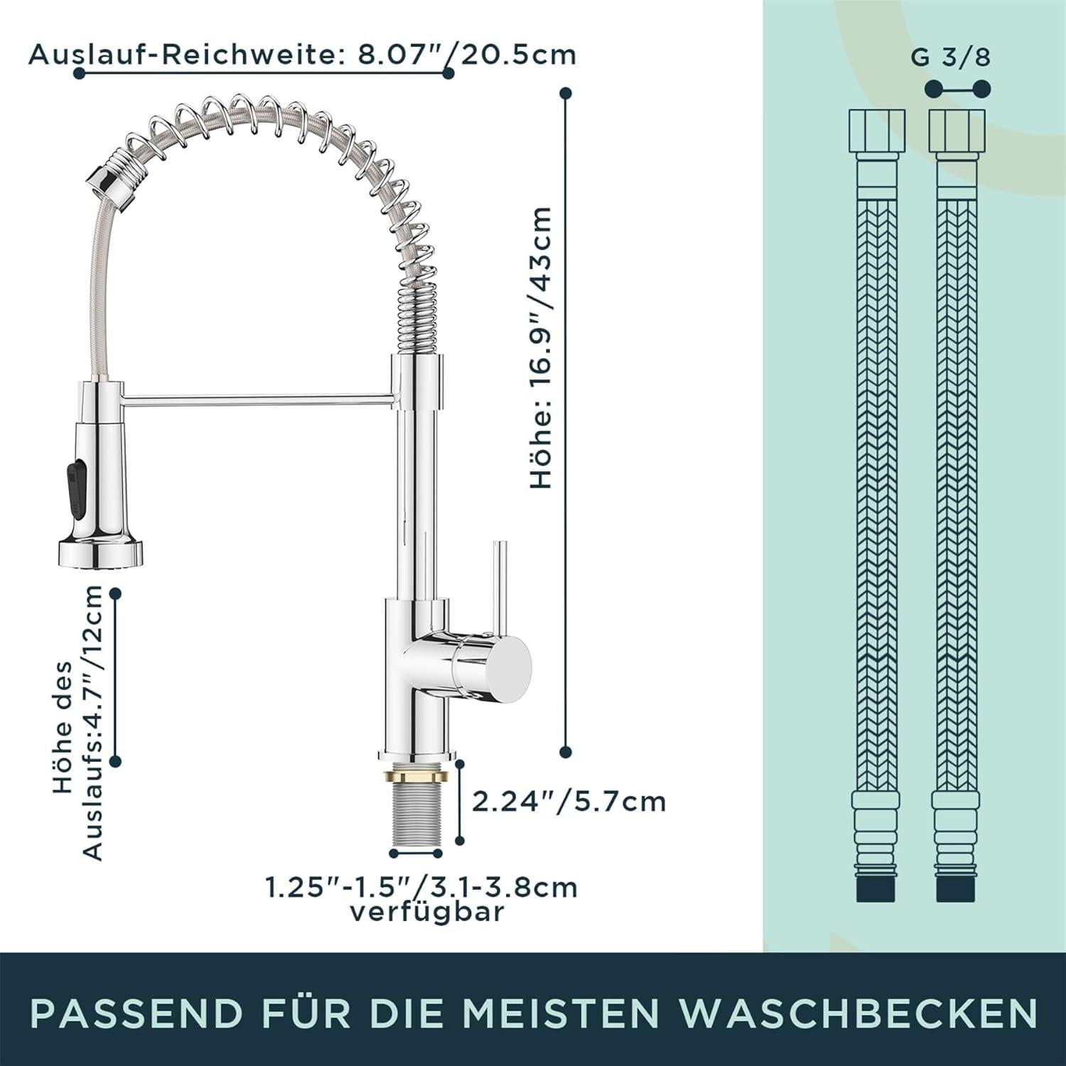 Wasserhahn Küche mit ausziehbarer Brause und 360° Schwenkbarkeit