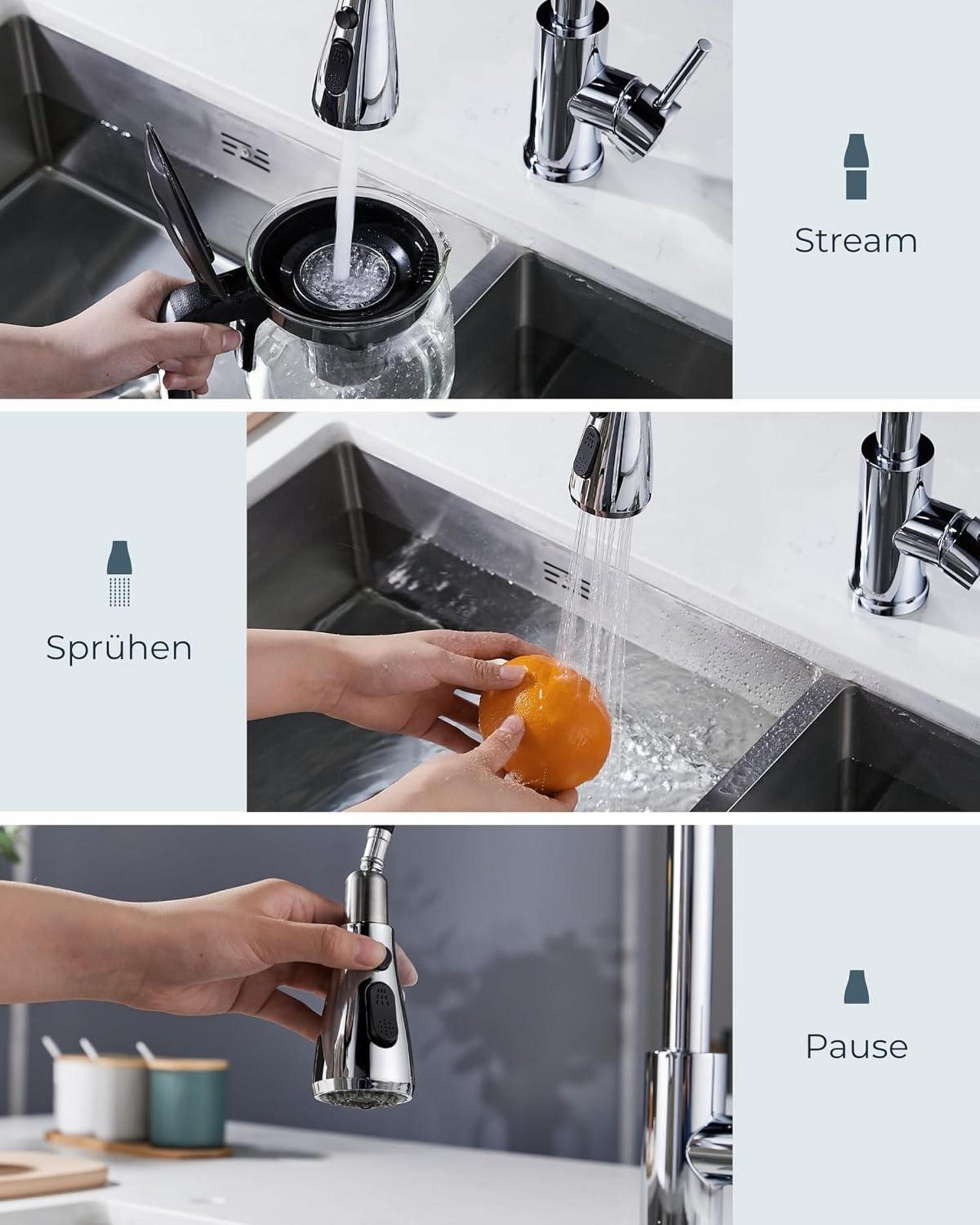 Moderne Küchenarmatur mit ausziehbarer Brause 360° Schwenkbar