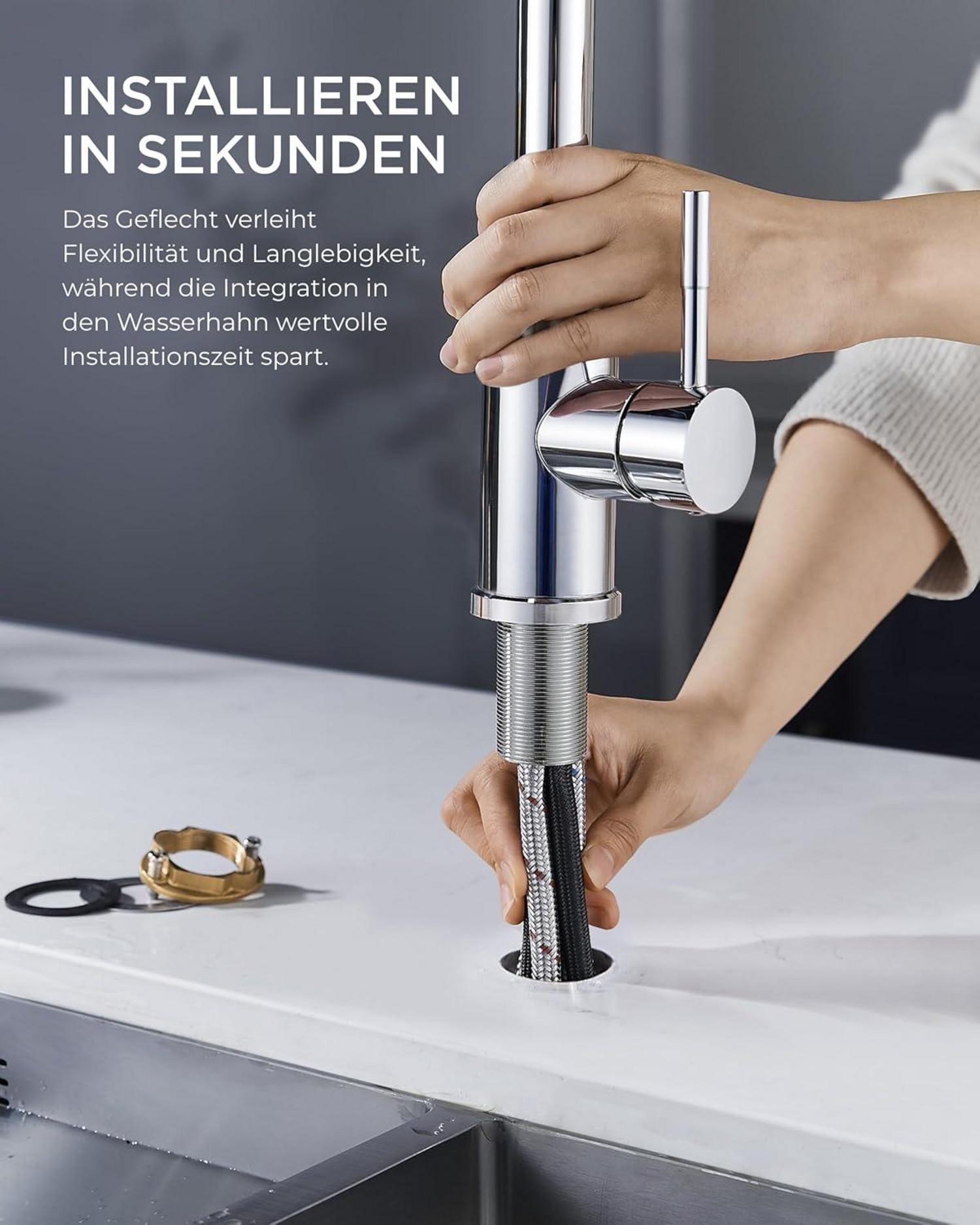FORIOUS Hochdruck Küchenarmatur mit ausziehbarer Brause, 360° schwenkbar, polierter Chrom
