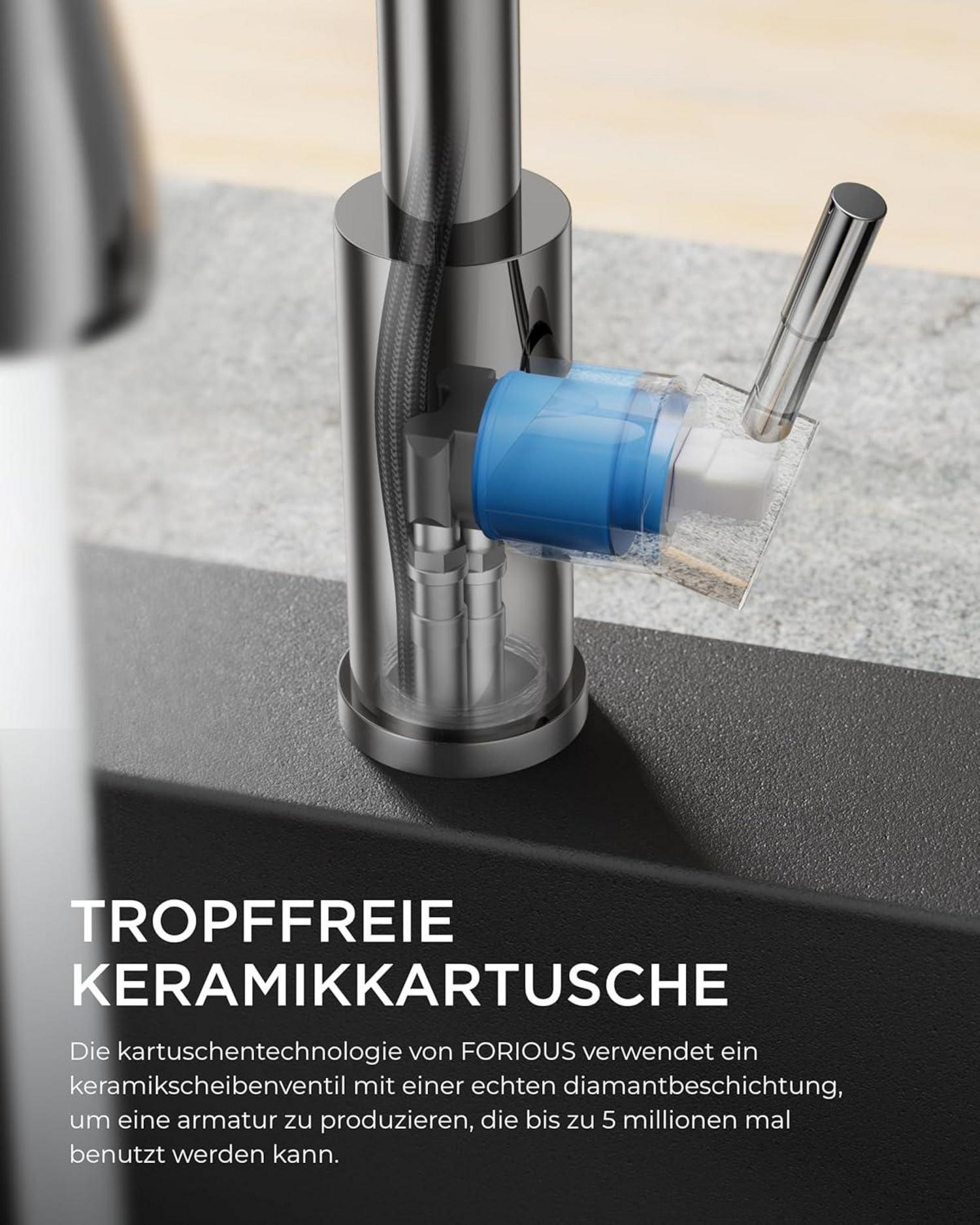 Moderne Hochdruck Küchenarmatur mit ausziehbarer Brause - 360° schwenkbar