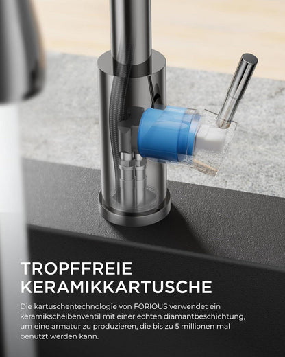 Moderne Hochdruck Küchenarmatur mit ausziehbarer Brause - 360° schwenkbar