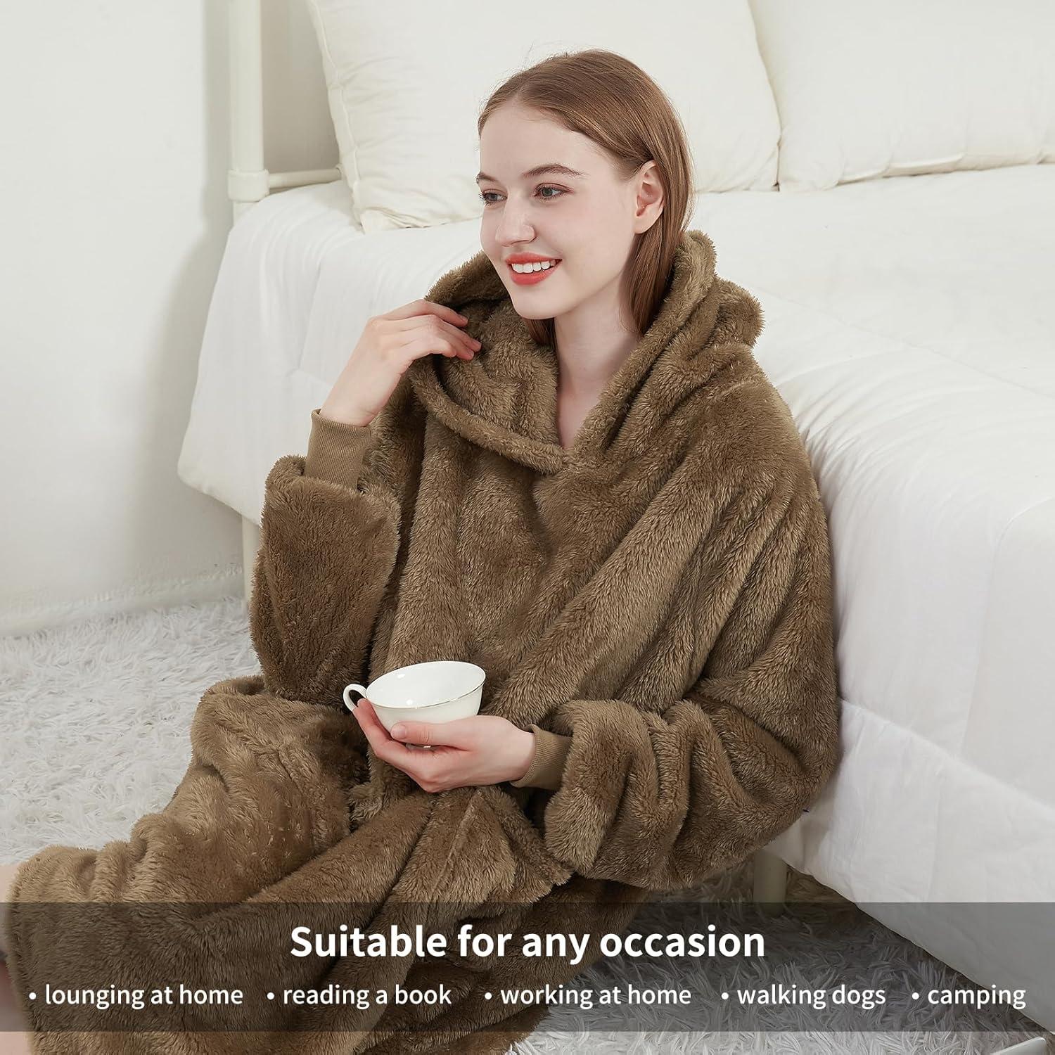 Aisbo Hoodie Decke Ärmel Kapuze 95x85cm Kamel Farbe