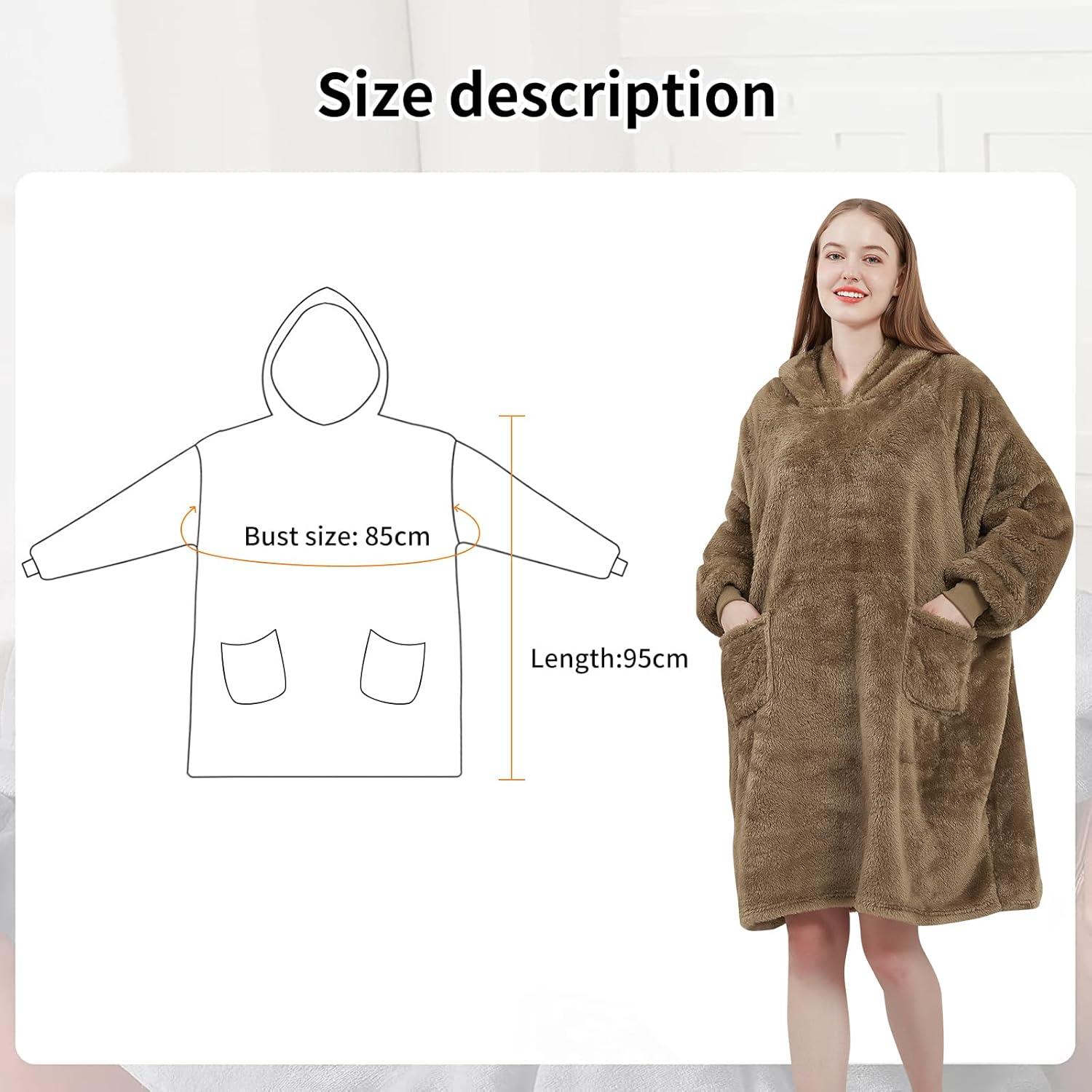 Kuschel Hoodie Decke Damen Ärmel Kapuze Geschenk 95x85 Camel