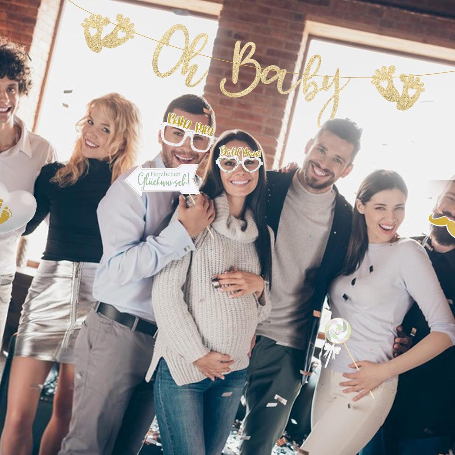 Babyparty Deko Set Oh Baby Girlande Gold Fotorequisiten Baby Shower