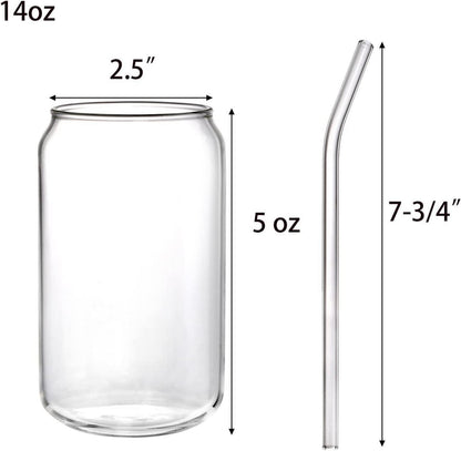4er Set Bierglas Dosenform mit Glasstrohhalmen 400ml