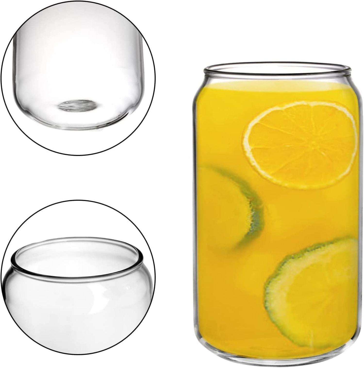 4er Set Biergläser in Dosenform mit Glasstrohhalmen