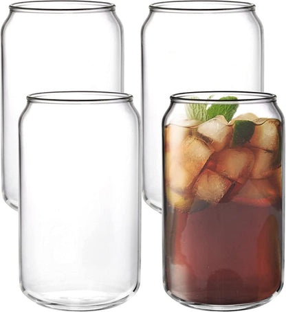 4er Set Bierglas in Dosenform mit 4 Glasstrohhalmen