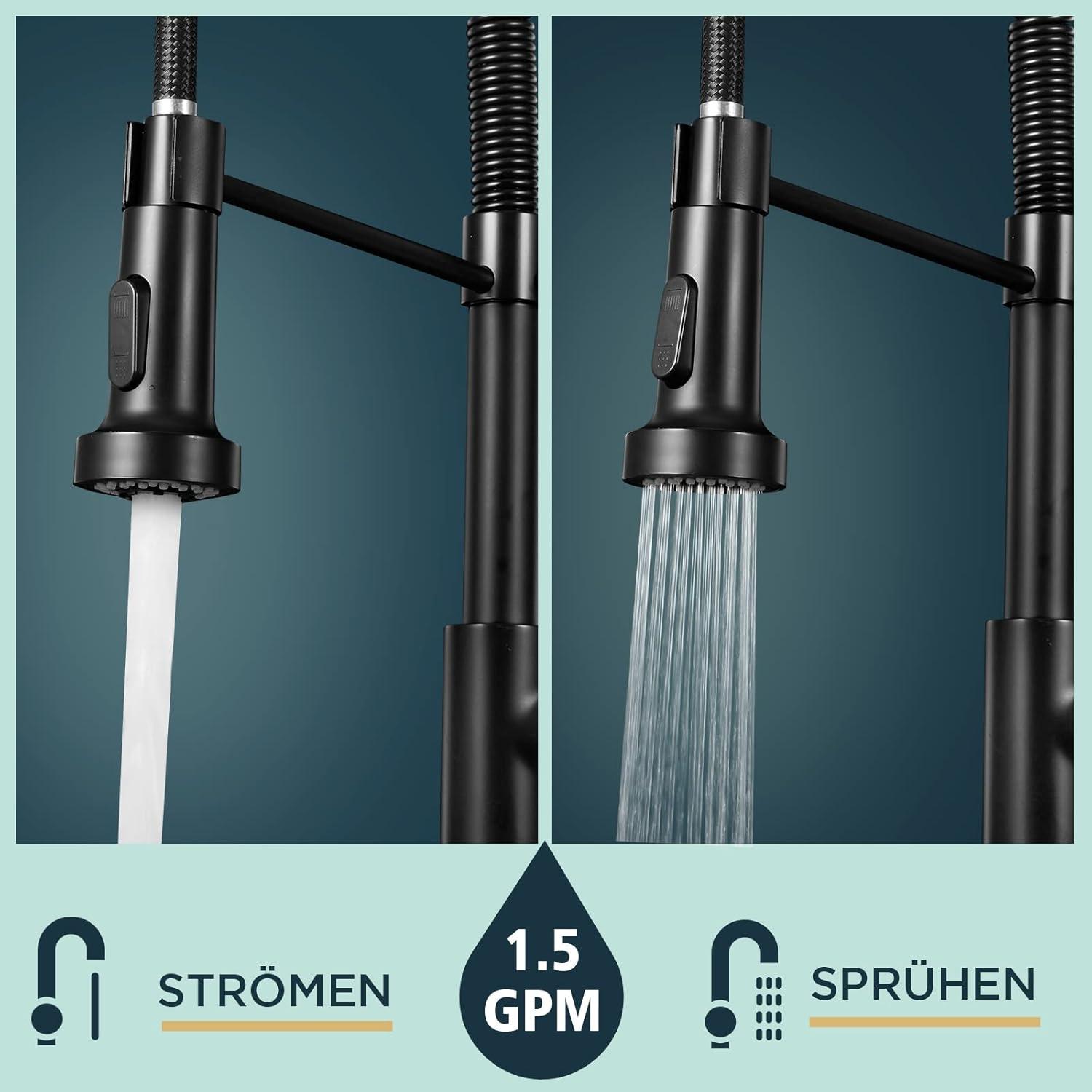 Modern Black Kitchen Faucet Pull Down Sprayer 360° Swivel Twin Spray