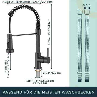 Wasserhahn Küche Schwarz Hoher Bogen Hochdruck Armatur 360° Schwenkbar