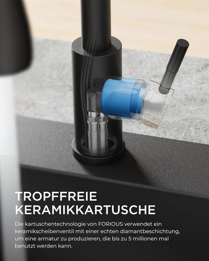 Moderne Schwarz Hochdruck Küchenarmatur mit herausziehbarer Brause