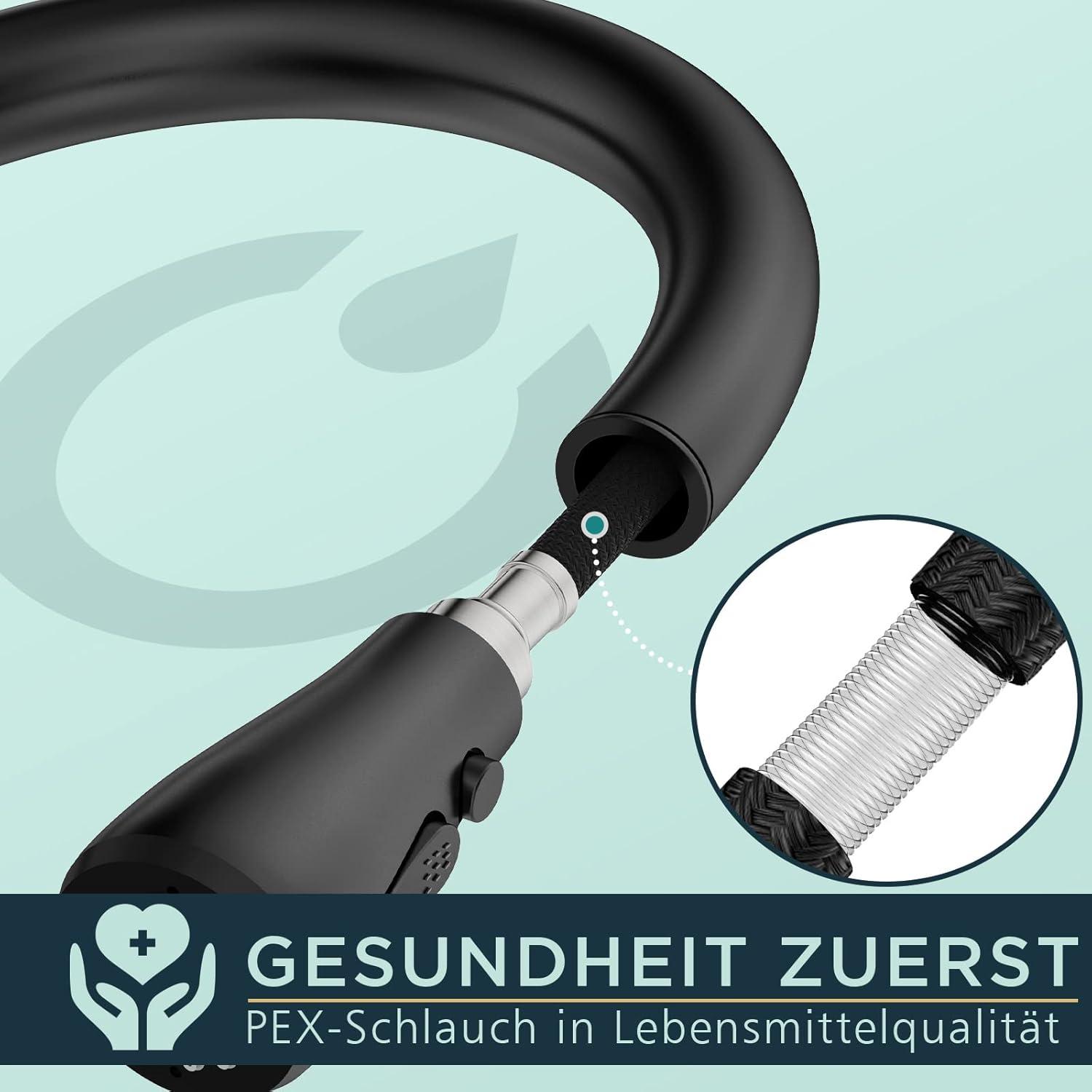 FORIOUS Schwarz Küchenarmatur Hochdruck mit Herausziehbarer Brause 360° Schwenkbar