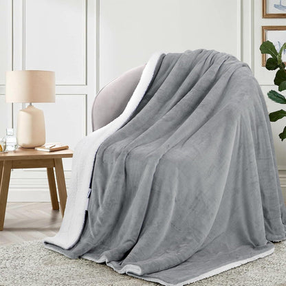 Kuscheldecke Sherpa Fleece Grau 150x200 cm XL Extra Dick