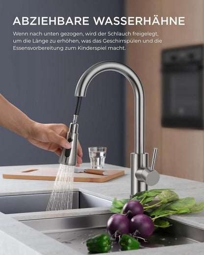 FORIOUS Hochdruck Küchenarmatur mit ausziehbarer Brause