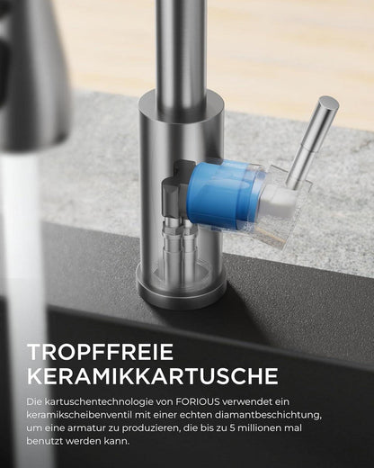 FORIOUS Hochdruck Küchenarmatur mit ausziehbarer Brause Edelstahl