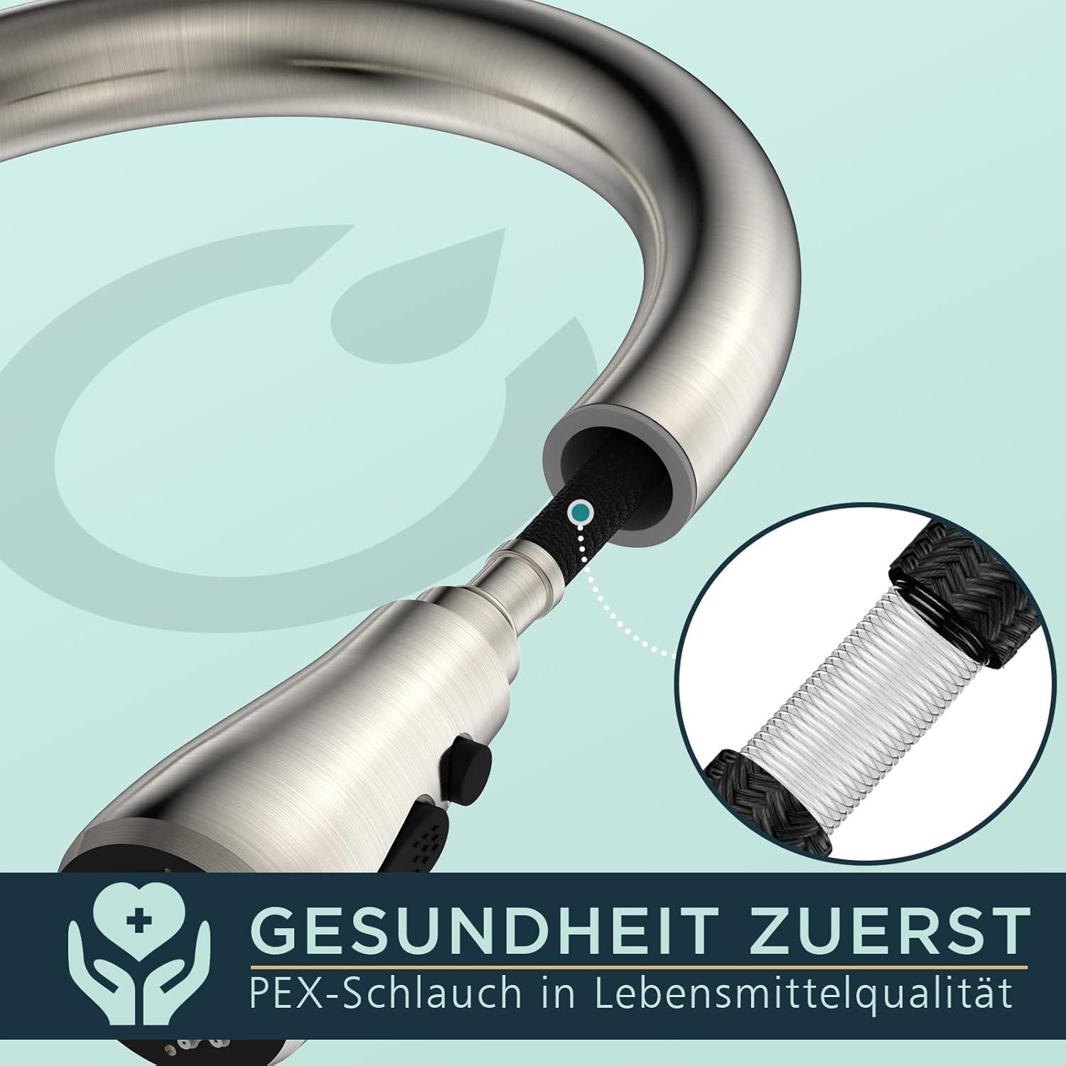 FORIOUS Hochdruck Küchenarmatur mit ausziehbarer Brause Edelstahl