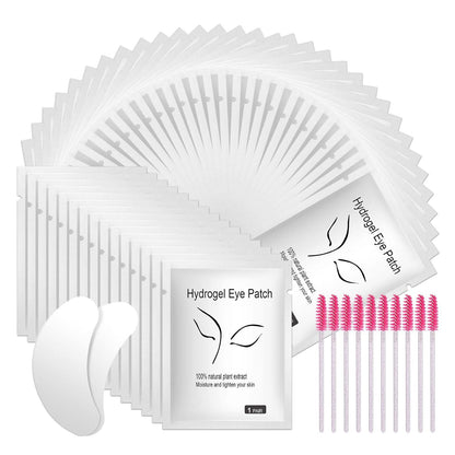 Wimpernverlängerung Augenpads mit Wimpernbürste & 50 Paar Pads