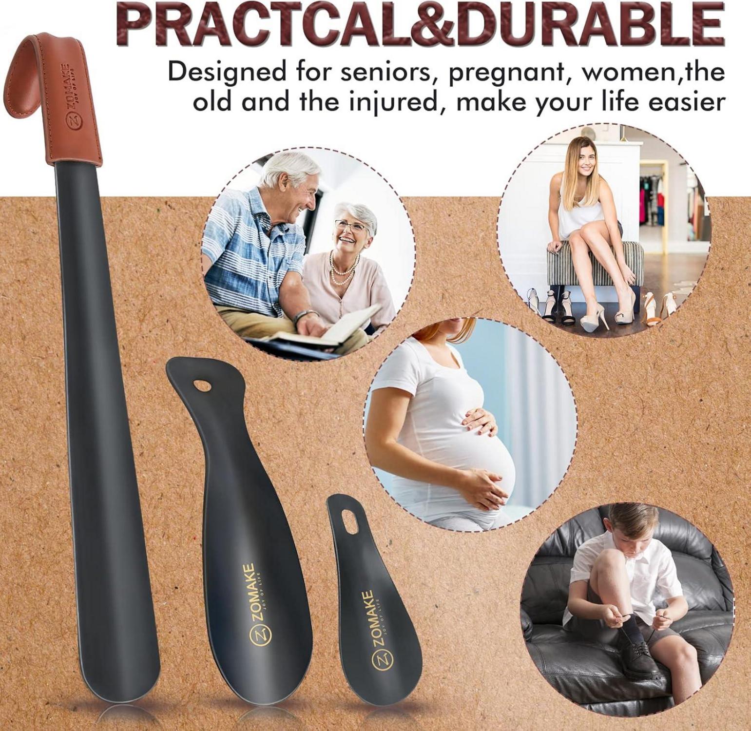 Metall Schuhlöffel Set 3er Schwarz Edelstahl 42cm 19cm 10cm