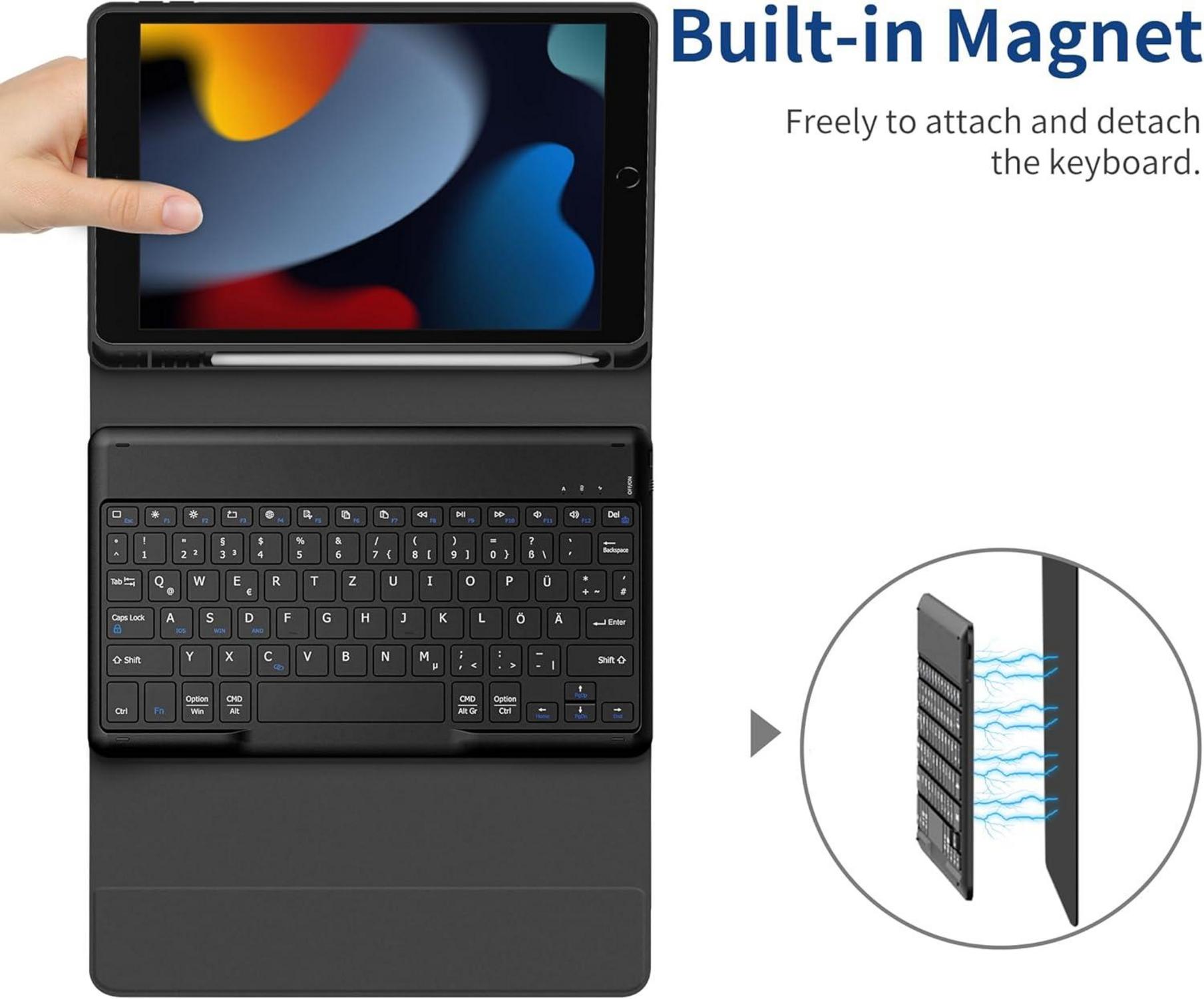 EasyAcc iPad 10.2 Zoll Tastatur Hülle mit Schutzfolie und Pencil Halter