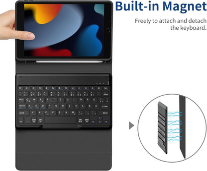 EasyAcc iPad 10.2 Zoll Tastatur Hülle mit Schutzfolie und Pencil Halter