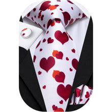 Krawatten Set Rote Herz Einstecktuch Manschettenknöpfe