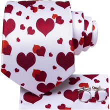 Krawatten Set Rote Herz Einstecktuch Manschettenknöpfe