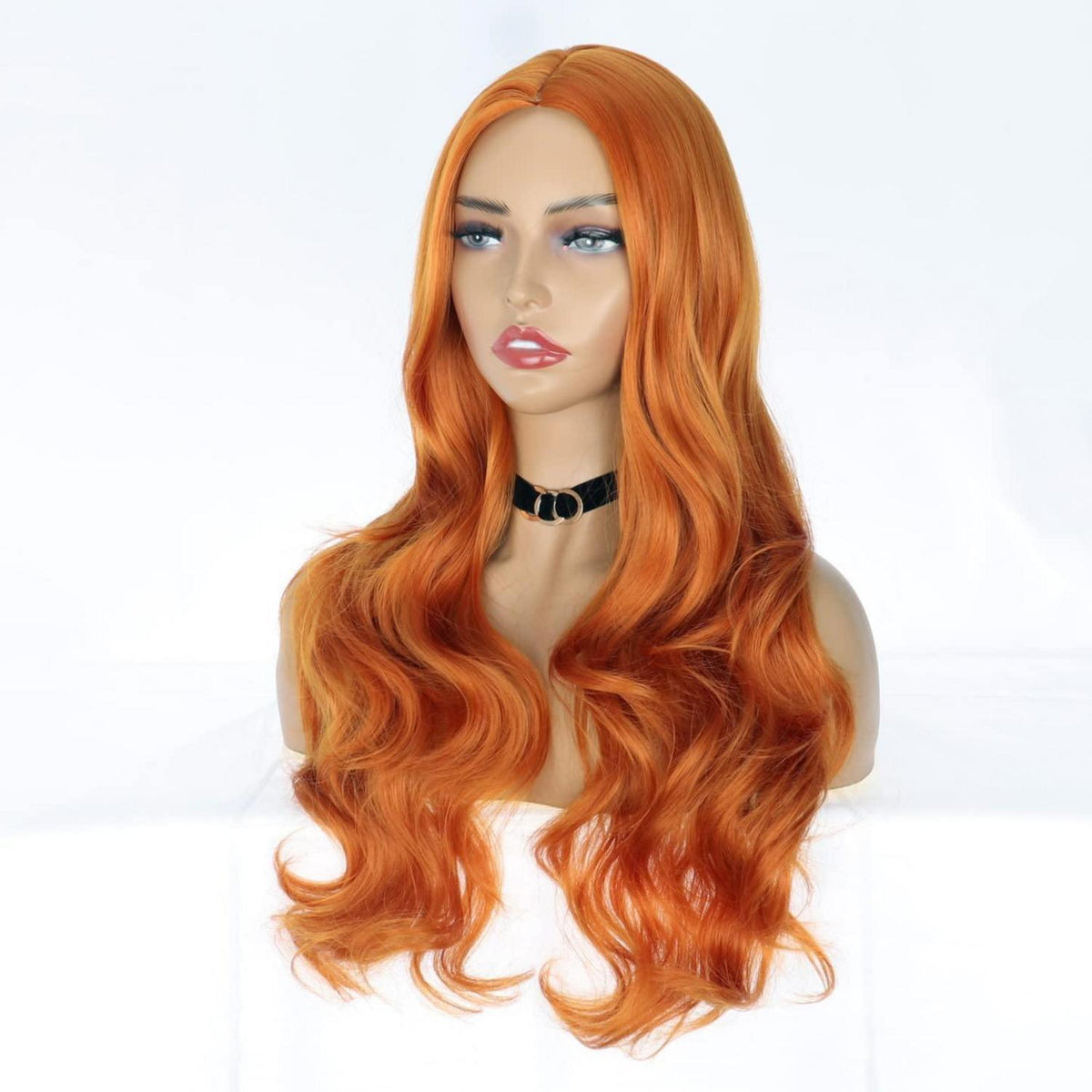 Lange, lockige Orange-Blond Perücke – Synthetisch & natürlich