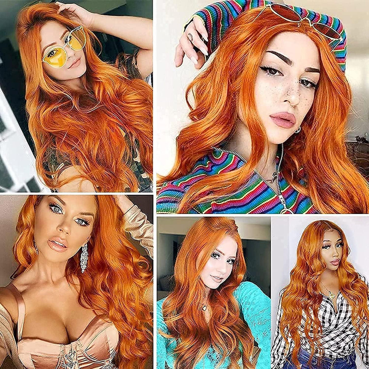 Lange, lockige Orange-Blond Perücke – Synthetisch & natürlich
