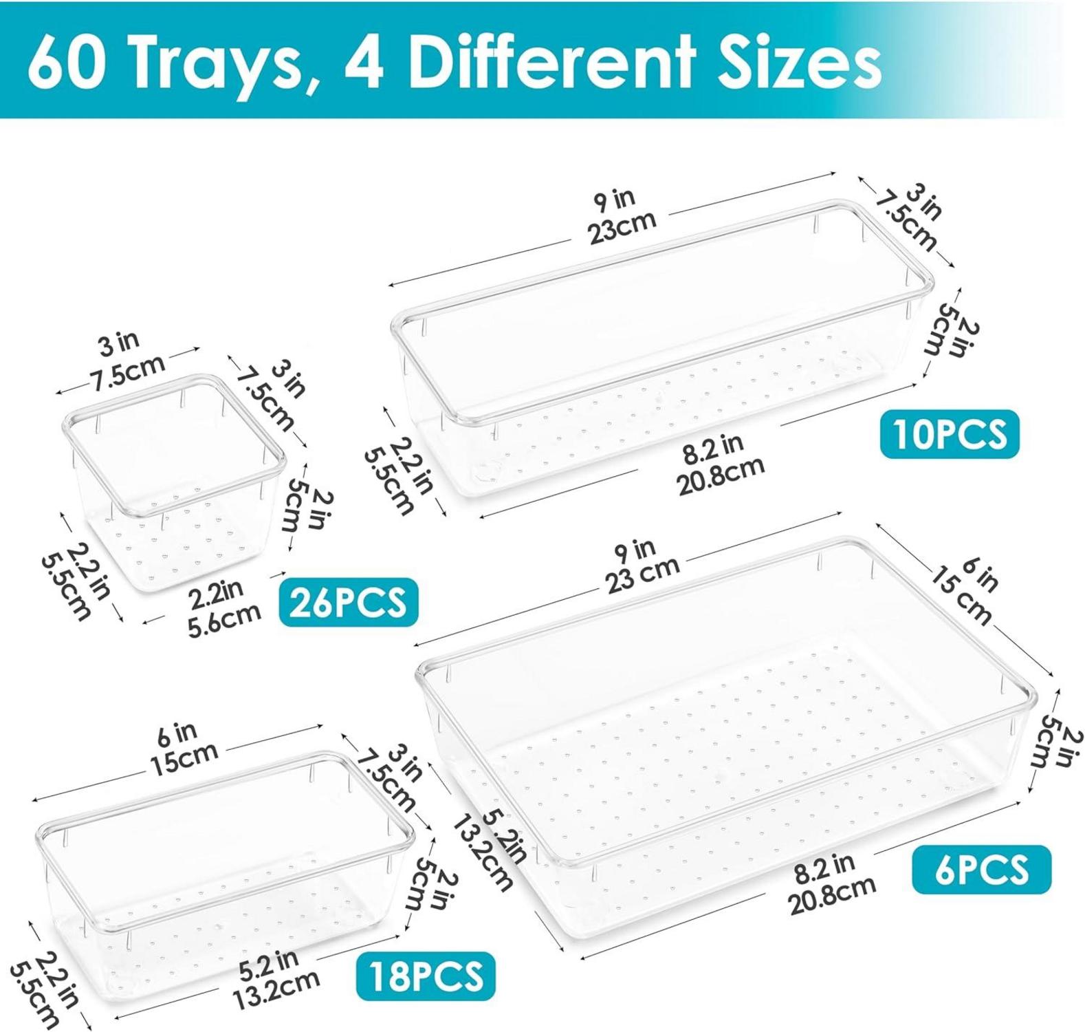 60-teiliger transparenter Schubladen-Organizer-Set in 4