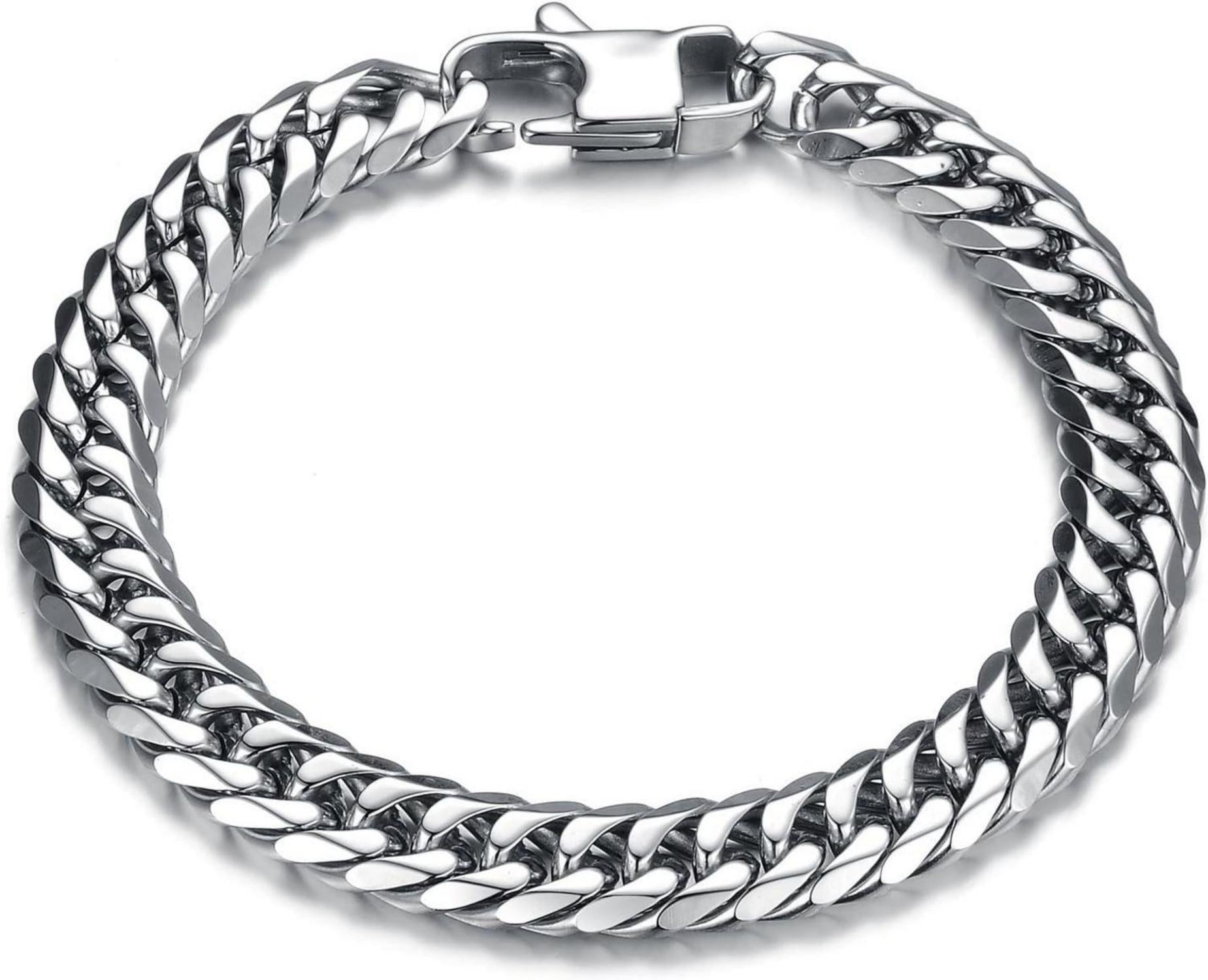 Edelstahl Armband Hip-Hop Rock Band 316L 21cm Silber 1,2cm