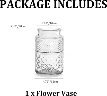 Vintage Glasvase 20cm Hoch, Zylinder Blumenvase Groß Rund, Hochzeit