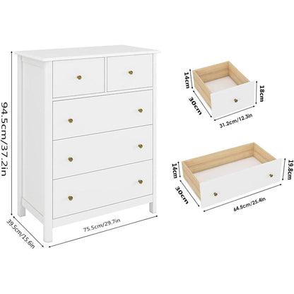 Weiße Kommode mit 5 Schubladen – Modernes Sideboard für Schlafzimmer