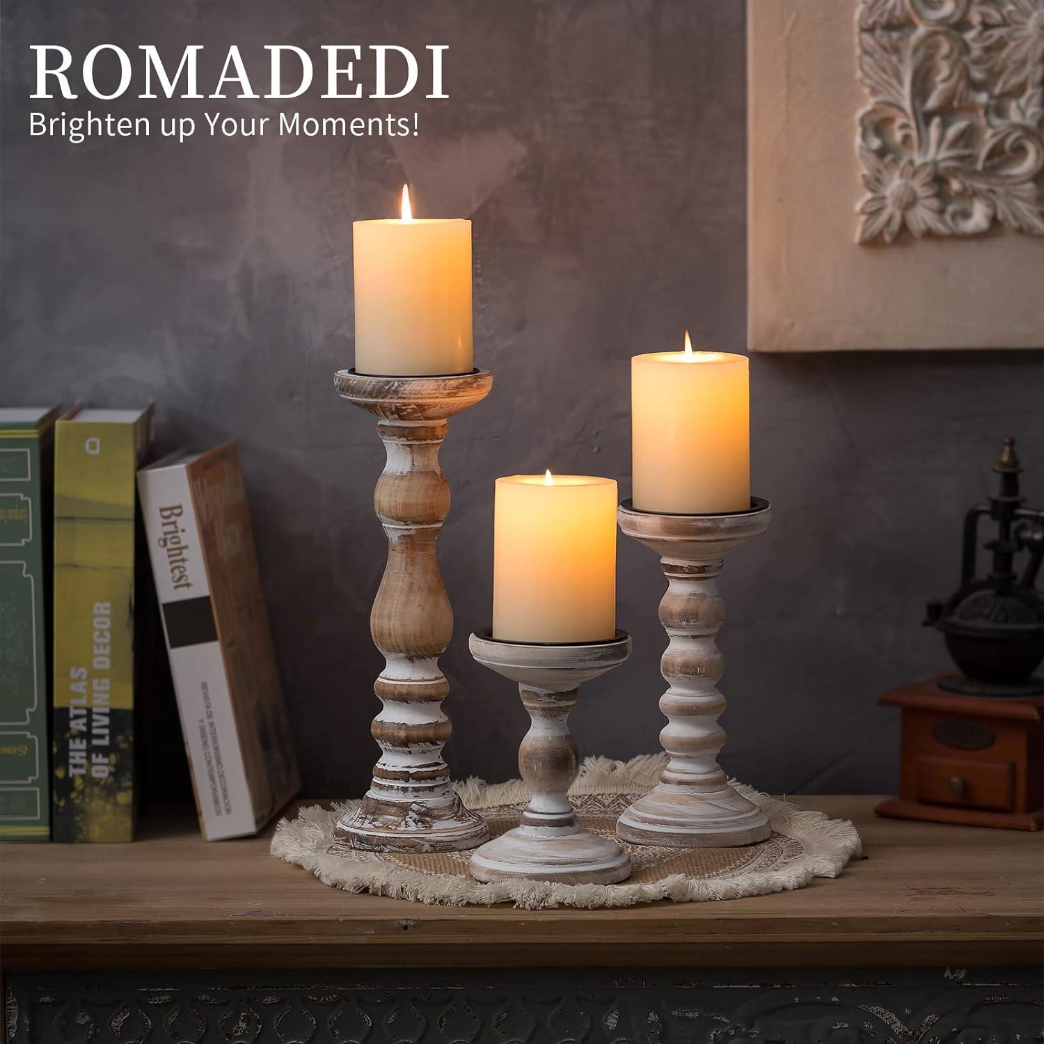 Romadedi Holz Kerzenhalter Set 3er Stumpenkerzen Deko
