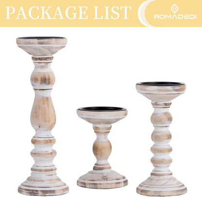 3er Set Romadedi Kerzenhalter Holz Landhausstil Vintage Deko 15/21/30cm