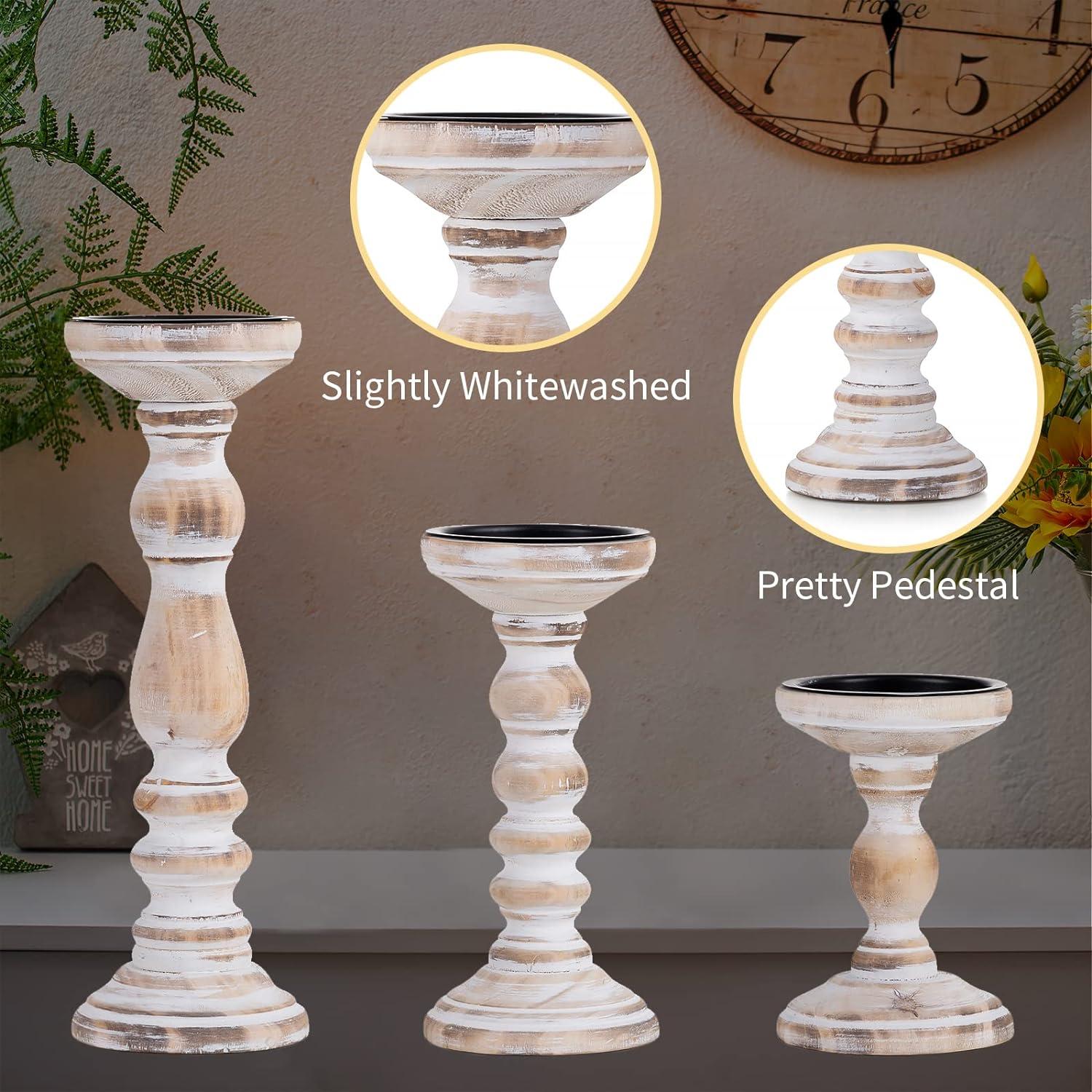 Kerzenhalter Stumpenkerzen Holz 3er Set Landhausstil Vintage