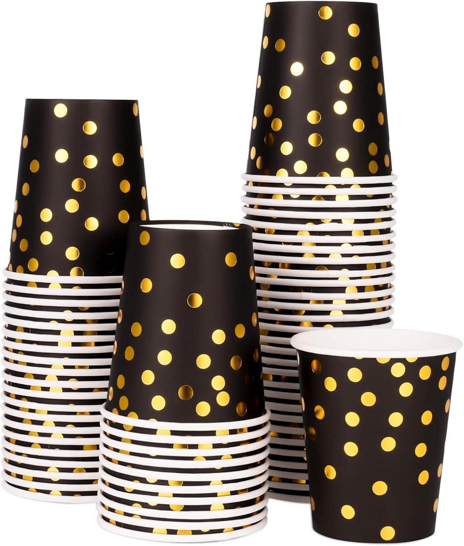 60x Einweg Pappbecher 250ml Gold Dot Party Kaffee Trinkbecher