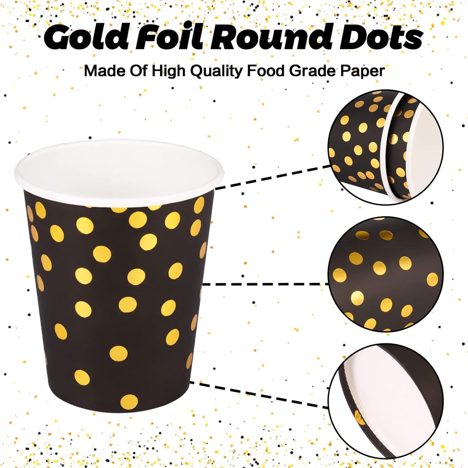 60x Einweg Pappbecher 250ml Gold Dot Party Kaffee Trinkbecher