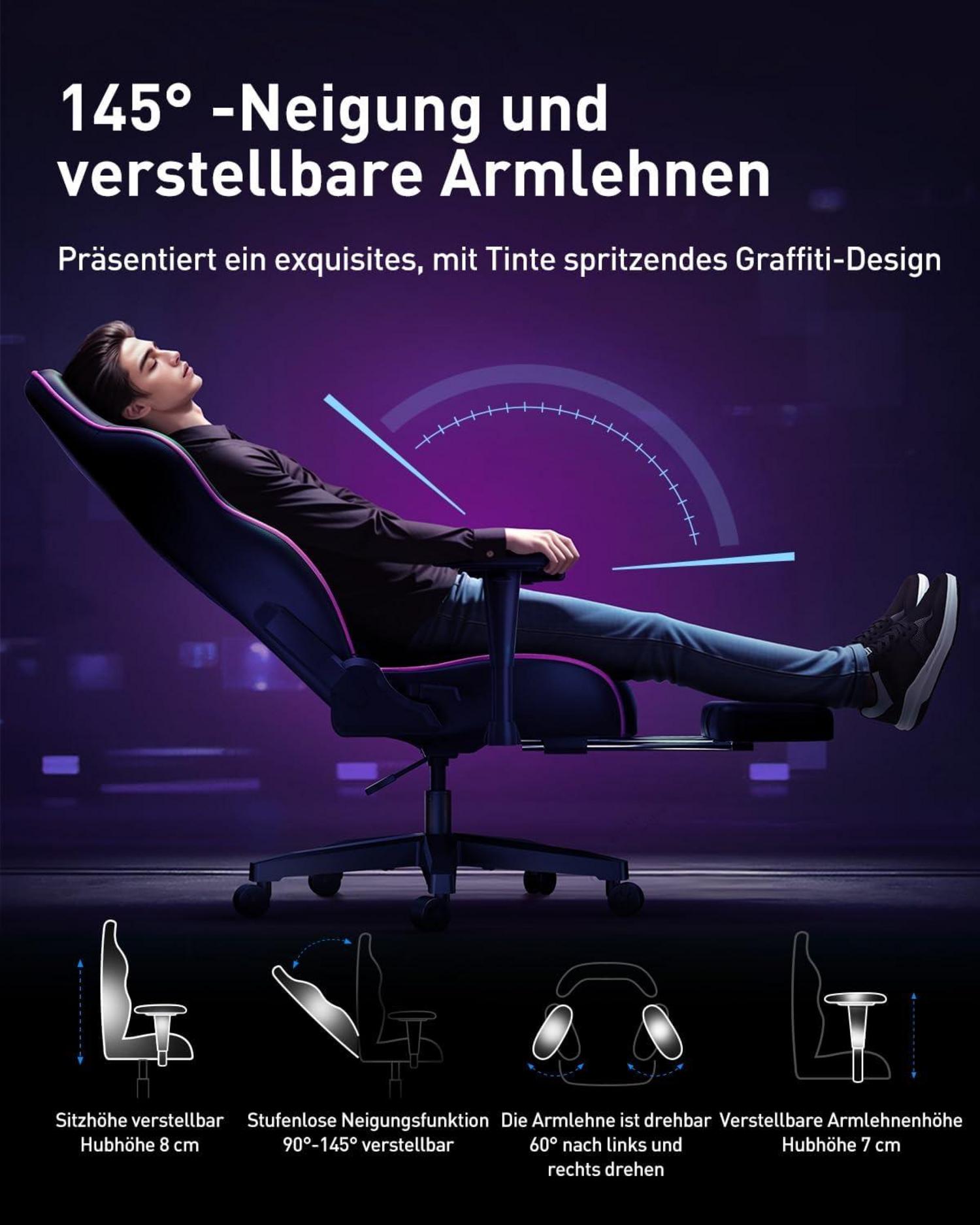 Ergonomischer Graffiti Bürostuhl Verstellbar PU Leder Lordosenstütze