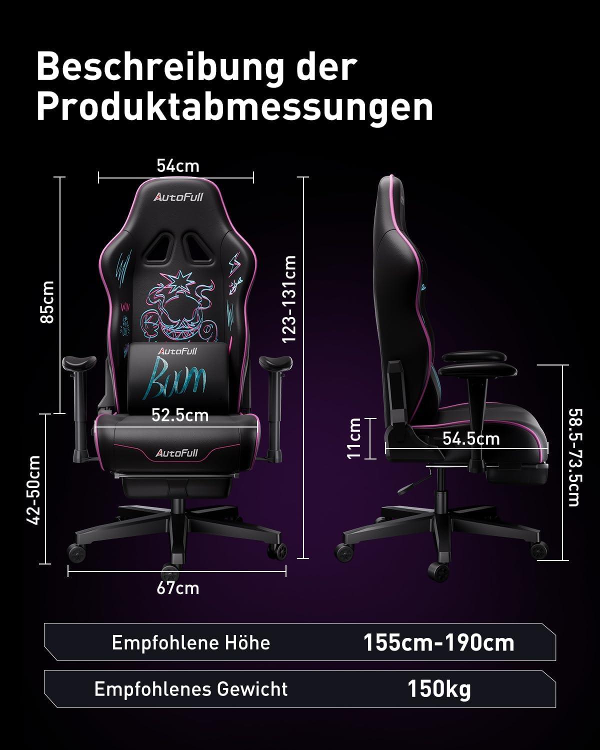 Ergonomischer Graffiti Bürostuhl Verstellbar Lila AutoFull C3