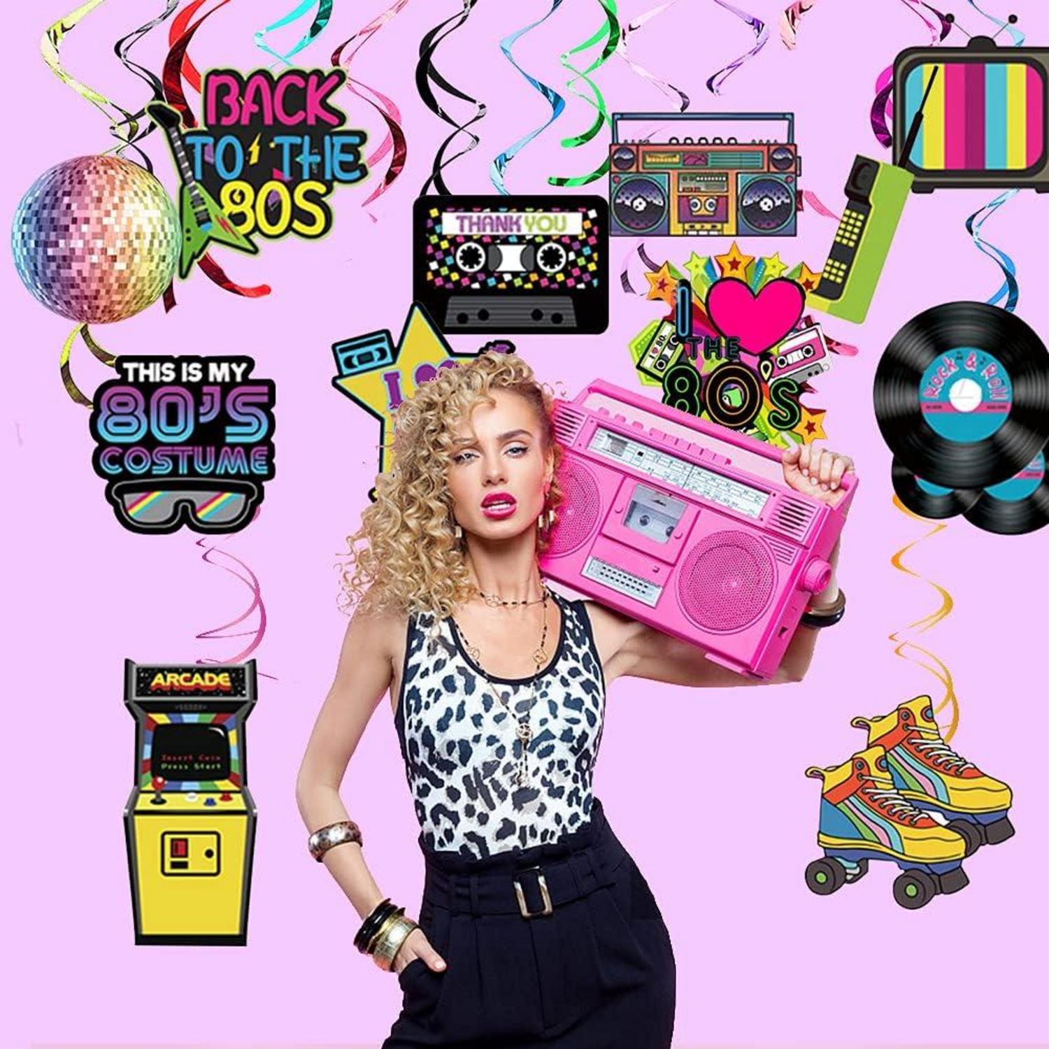 80er Deko Party Luftschlangen Spiralen Set 36 Stück Hippie Rock Neon Disco Retro