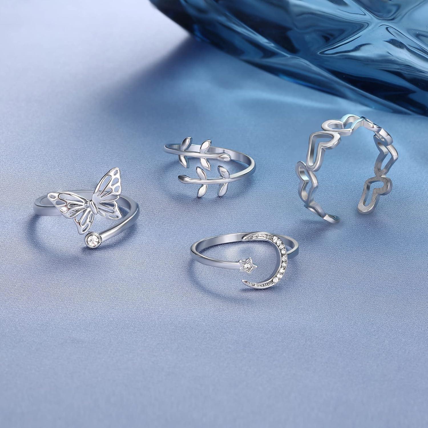 Silber Ringe Set Verstellbare Knoten Stapelbare