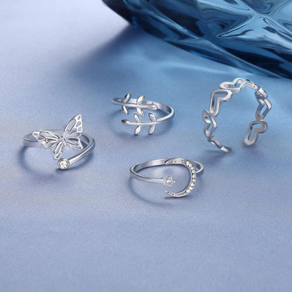 Silber Ringe Set Verstellbare Knoten Stapelbare