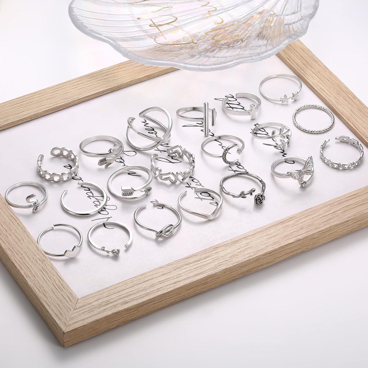 20er Set Silber Ringe Verstellbar Offen Knoten Schmetterlings Herz für