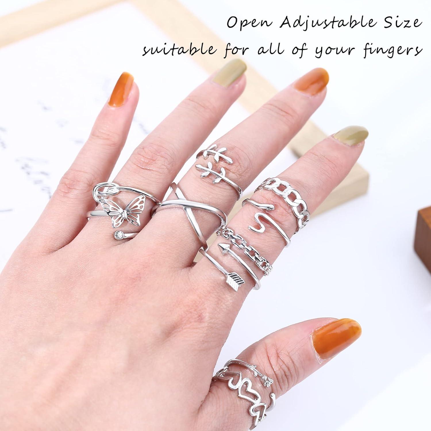 Silber Ringe Set Verstellbare Knoten Stapelbare