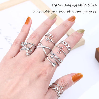 Silber Ringe Set Verstellbare Knoten Stapelbare
